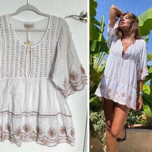 New! Iconique White Floral Embroidered Mini Dress Size Large 54143